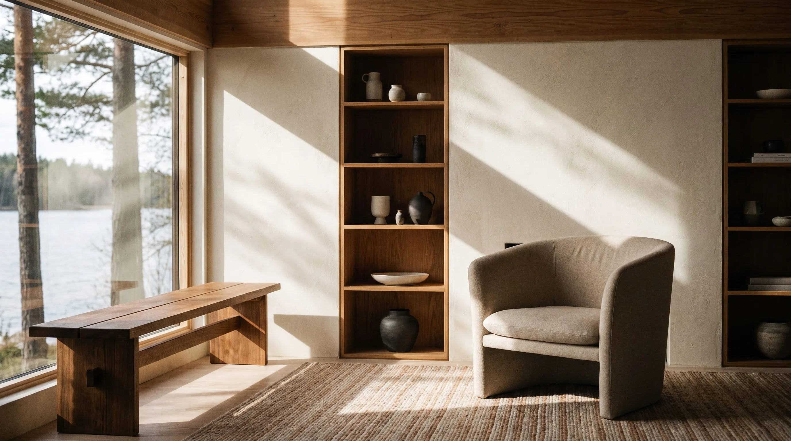 Intérieur résidentiel contemporain, pensé à partir des usages